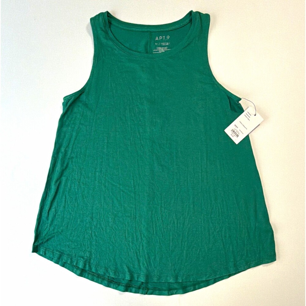 Apt. 9 Women’s M Green Solid Knit Scoop Neck Sleeveless Rayon Stretch Tank